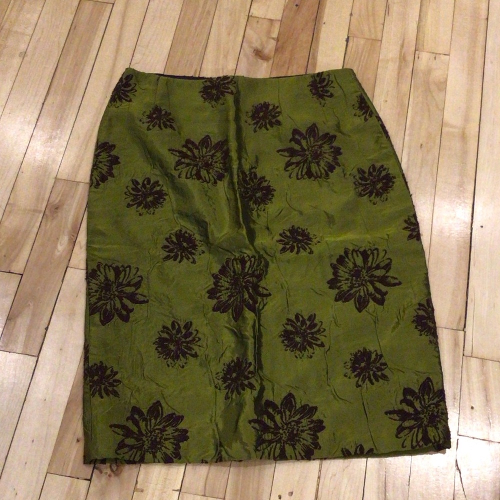 Olive Green Floral Pencil Skirt
